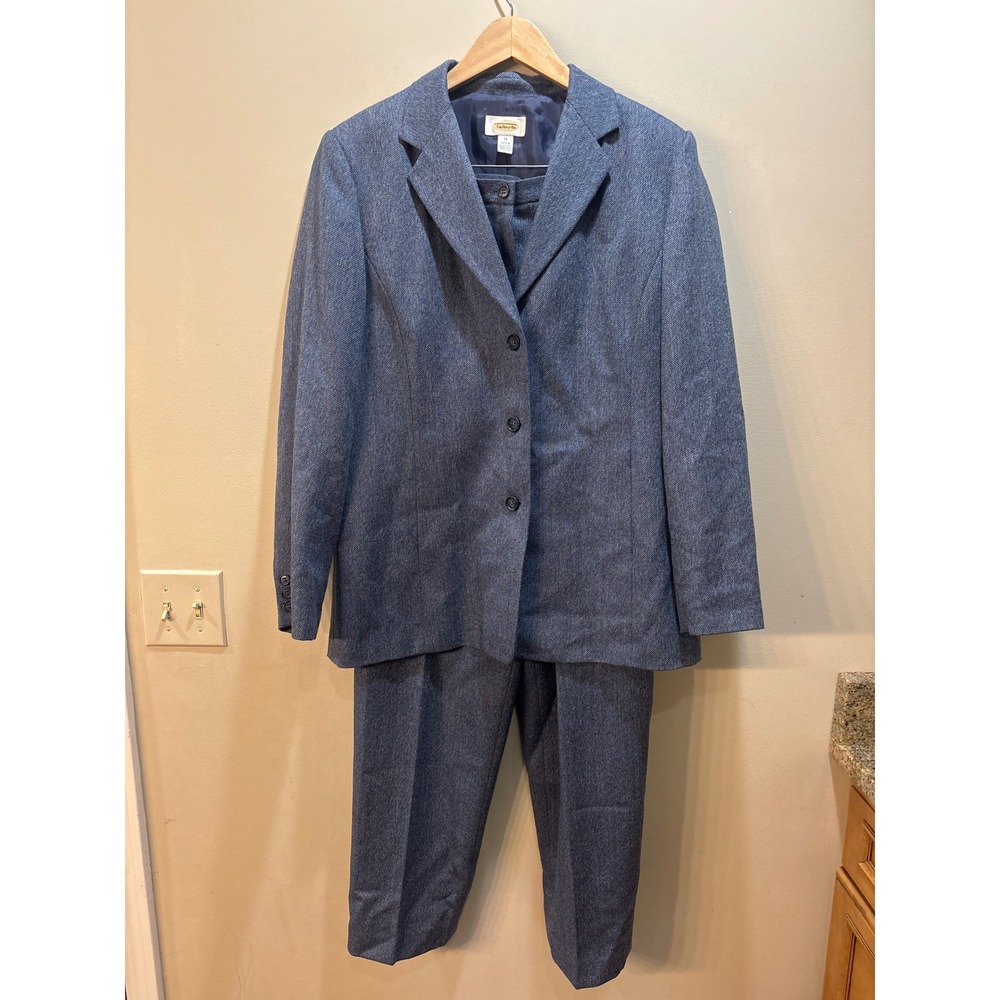 Talbots Womens Blue 100% Wool 3 Button Blazer and Pant Suit Set 14 Professional - Picture 1 of 15